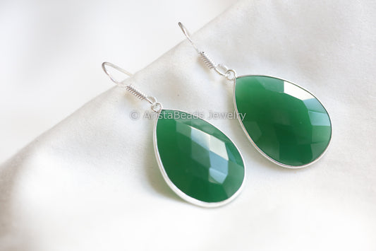 Green Onyx Silver Earrings