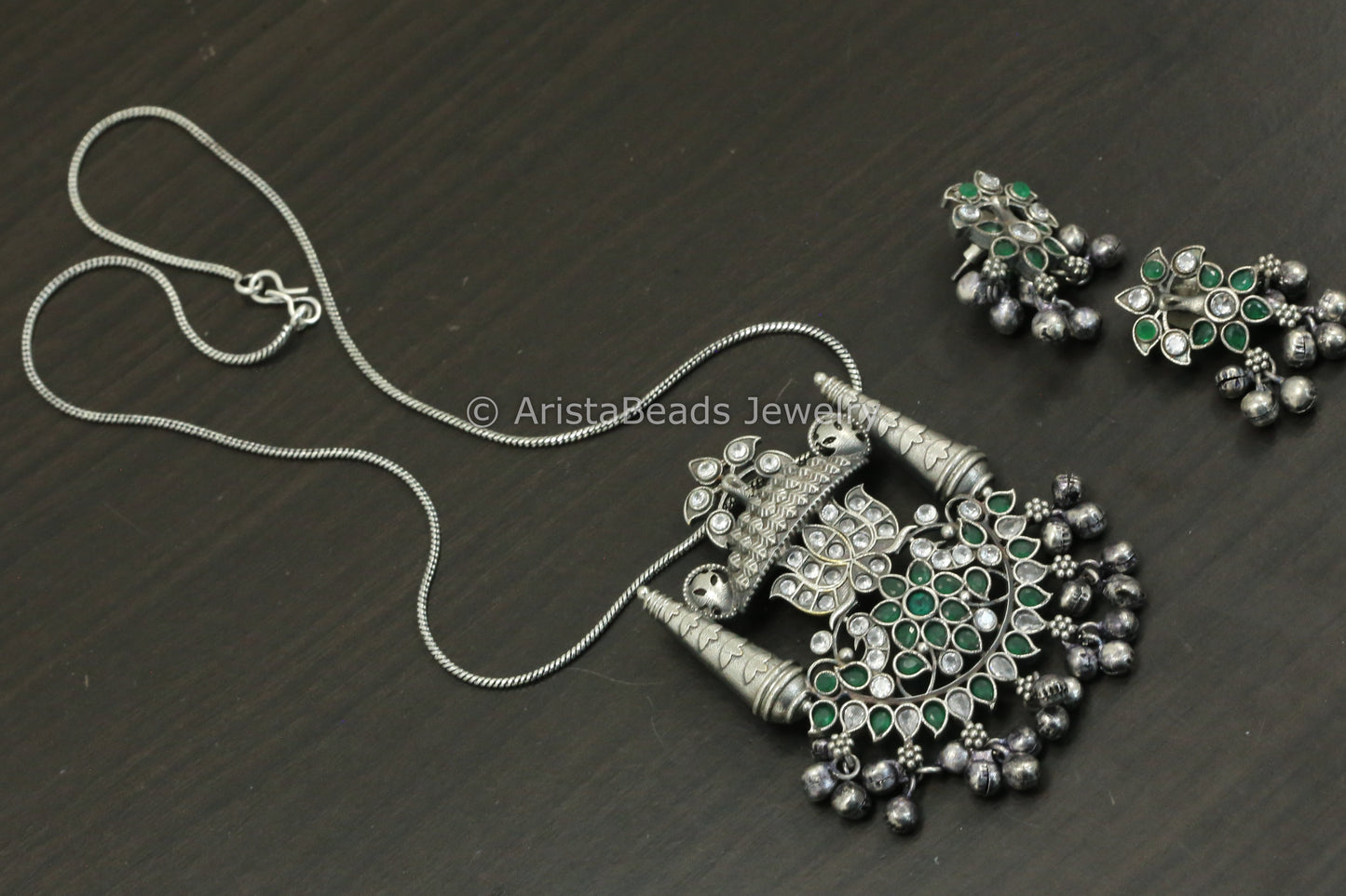 Dainty Kemp Stone Pendant  Set- Clear Green
