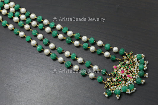 Jadau Kundan Necklace In Melon Beads