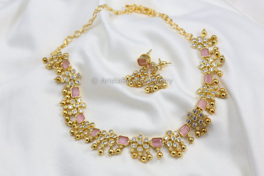 Blush Pink CZ Polki Necklace Set