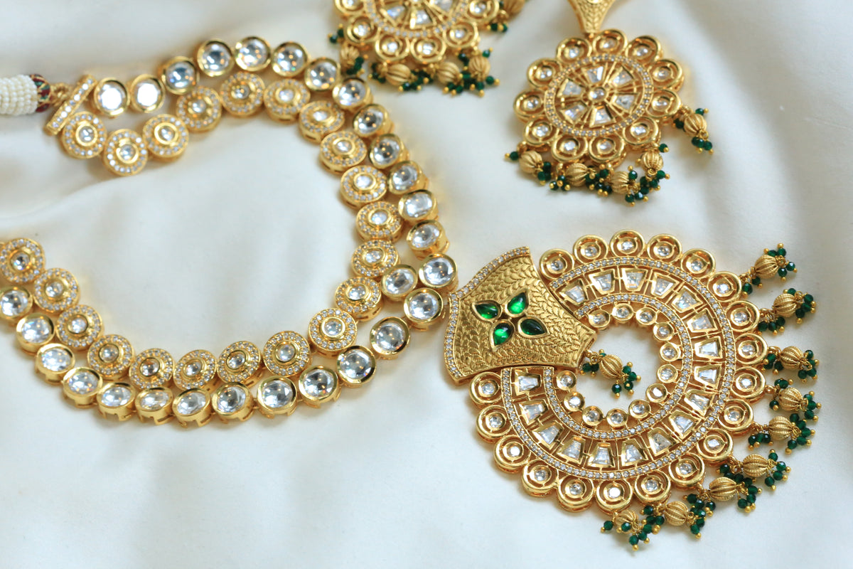 Premium Moissanite Look  Polki Necklace Set