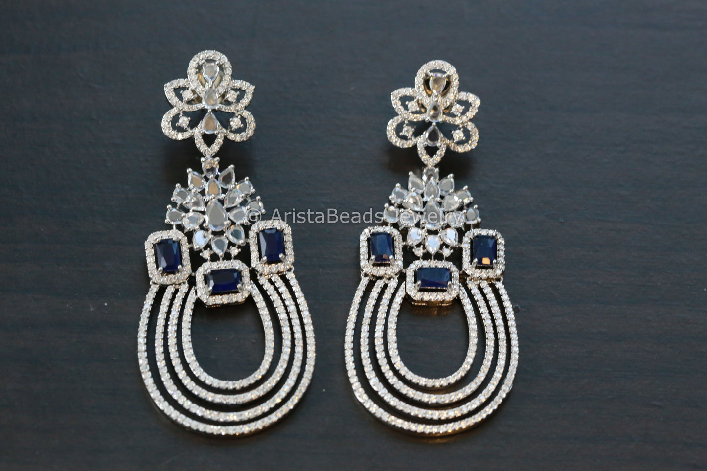 Contemporary Silver Finish Blue Chandbaali