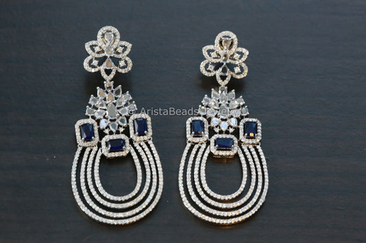 Contemporary Silver Finish Blue Chandbaali