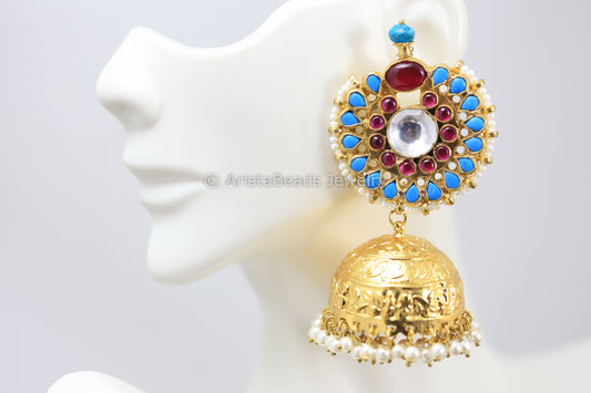 Large Turquoise Kundan Jhumka