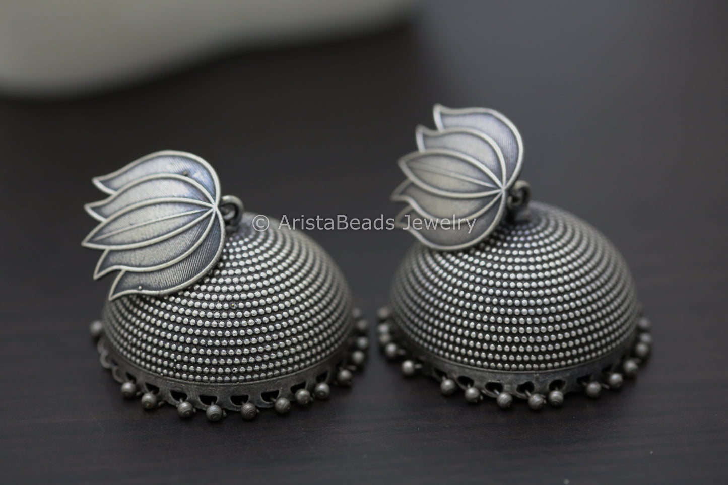 Large Lotus Silver Plated Jhumka