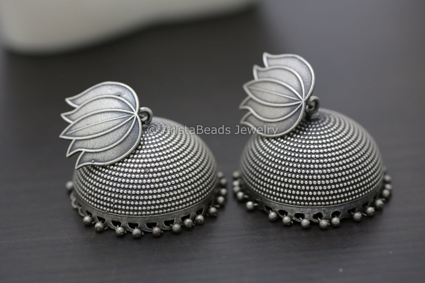 Large Lotus Silver Plated Jhumka