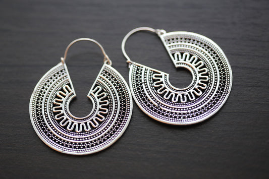 Silver Brass Tribal Hoops 