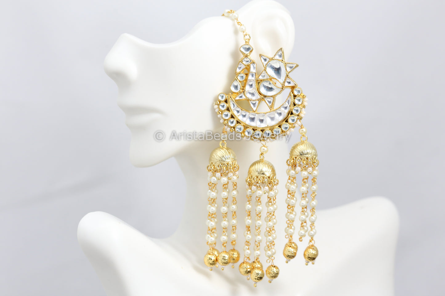 Clear Kundan Tassel Chandbaali Jhumka