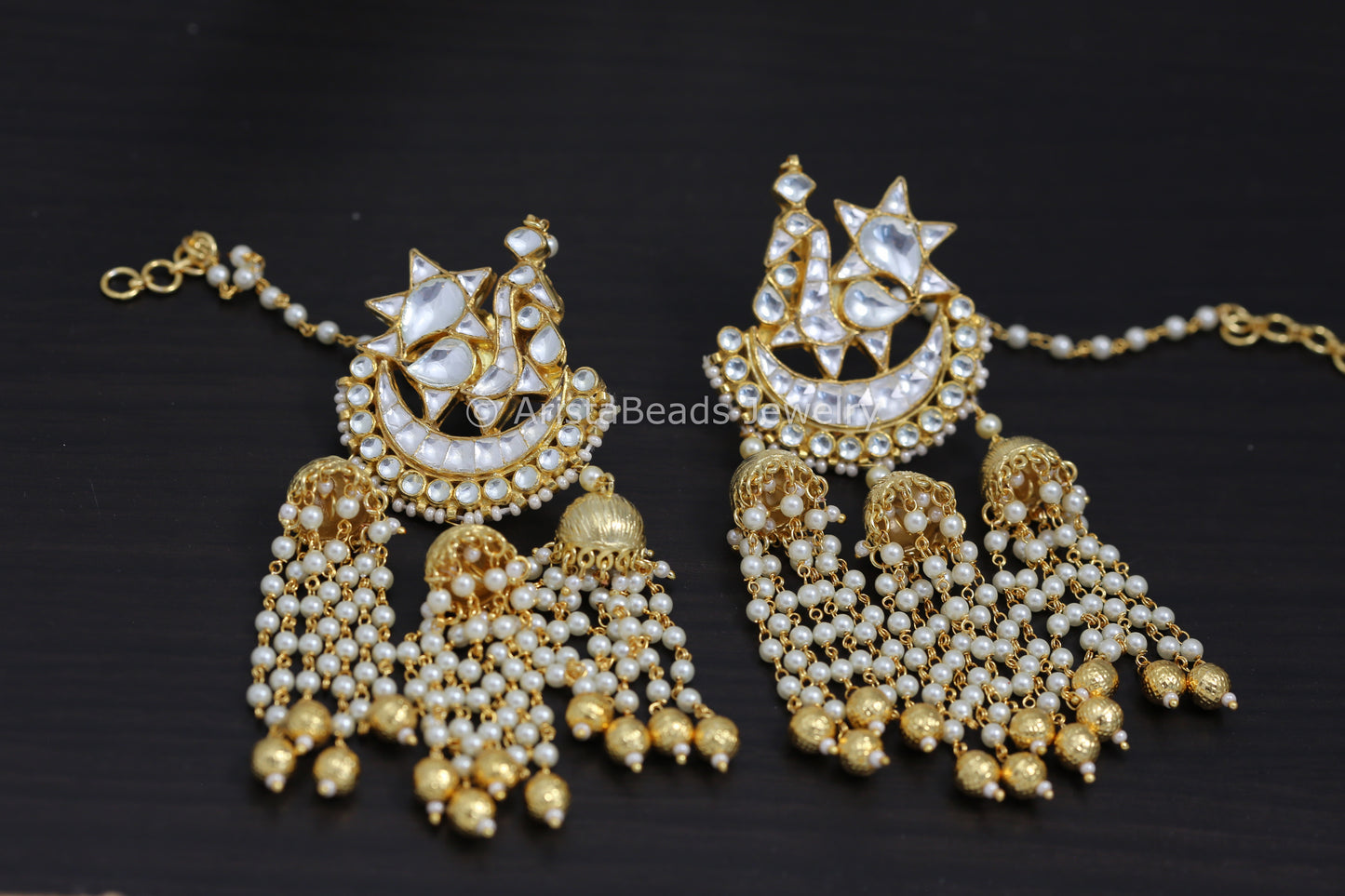 Clear Kundan Tassel Chandbaali Jhumka