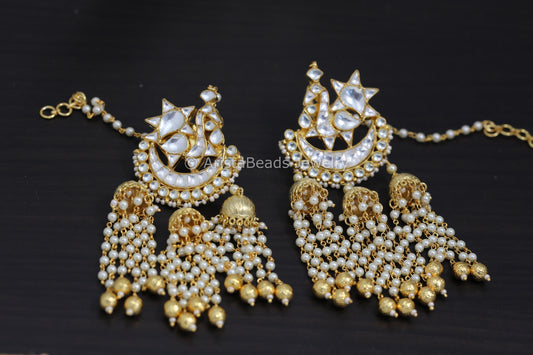 Clear Kundan Tassel Chandbaali Jhumka