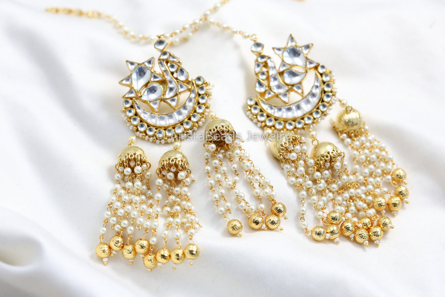Clear Kundan Tassel Chandbaali Jhumka
