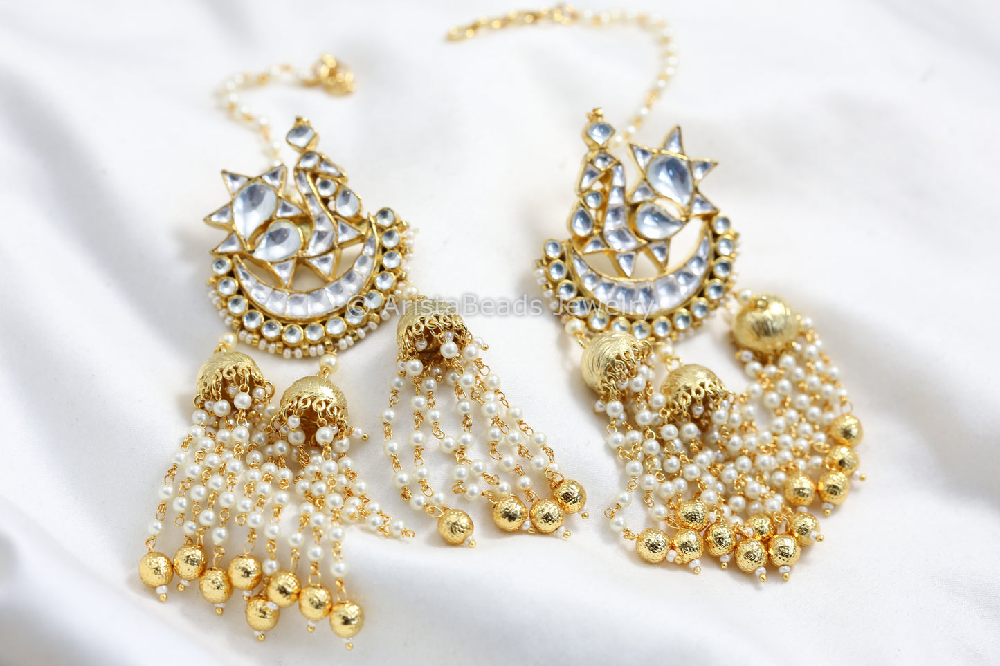 Clear Kundan Tassel Chandbaali Jhumka