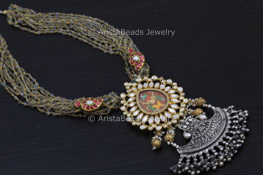 925 Fusion Kundan Necklace In Silver Labradorite Chains