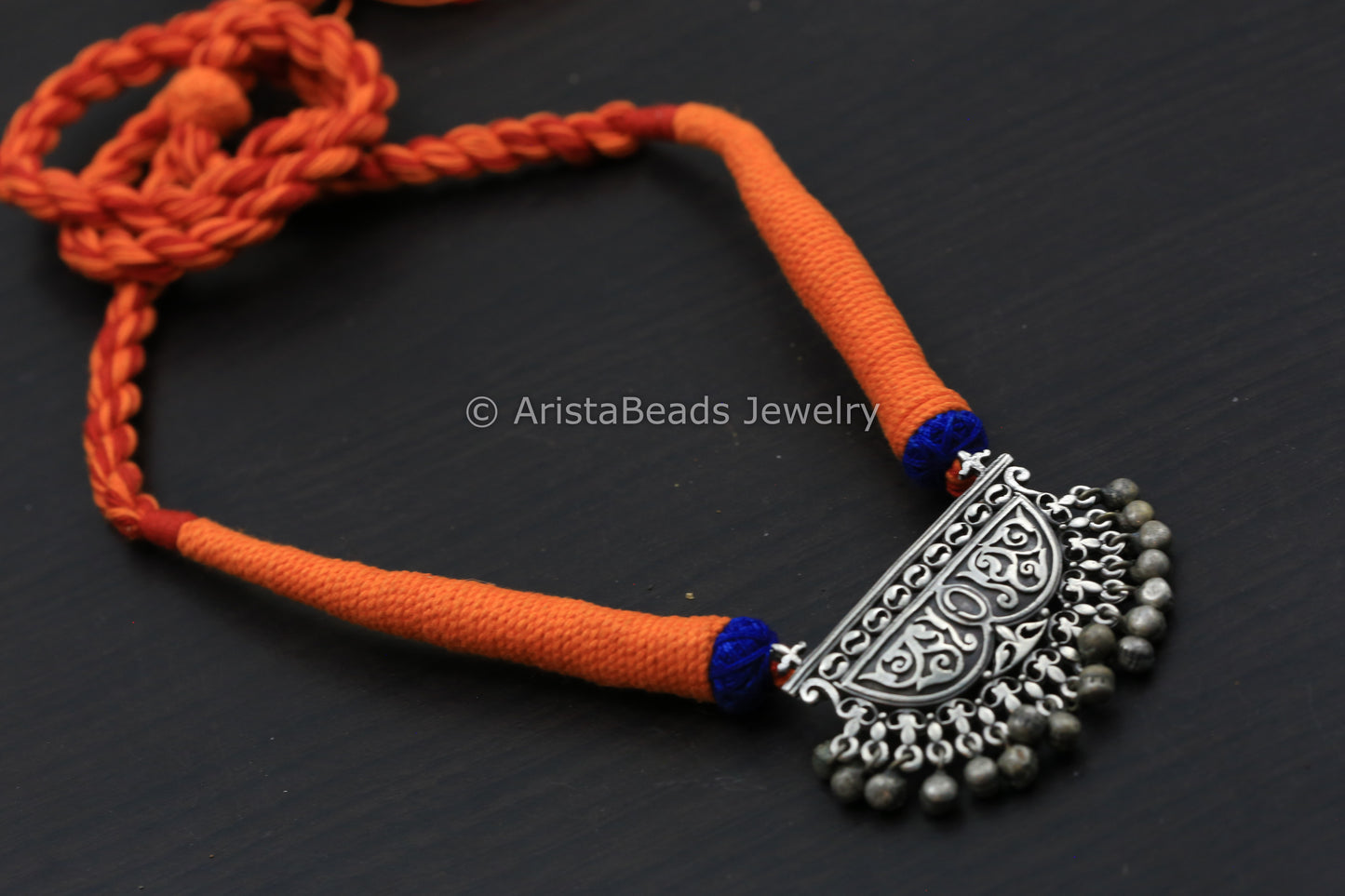 Silver Look Saffron Thread Necklace