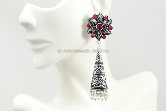 German Silver Jhumka - Ruby