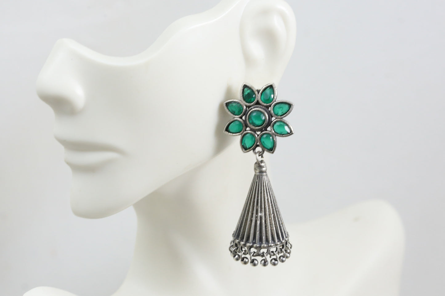 Silver Look Jhumka - Green