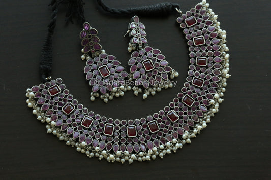 Ruby CZ Silver Look Necklace Set