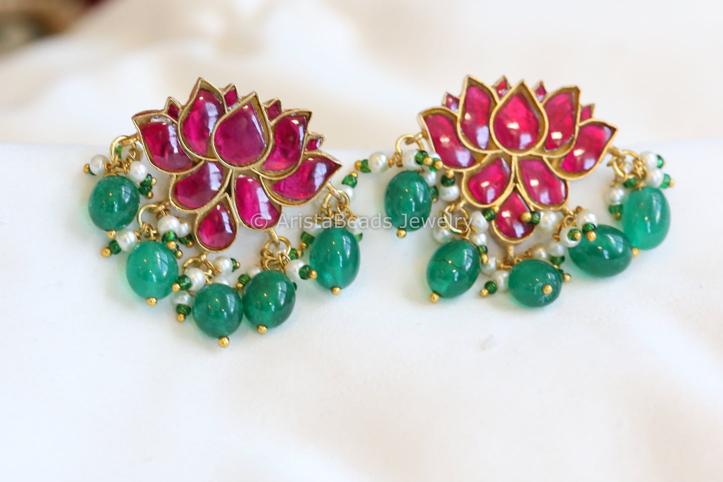 Silver Look Kundan Lotus Earrings