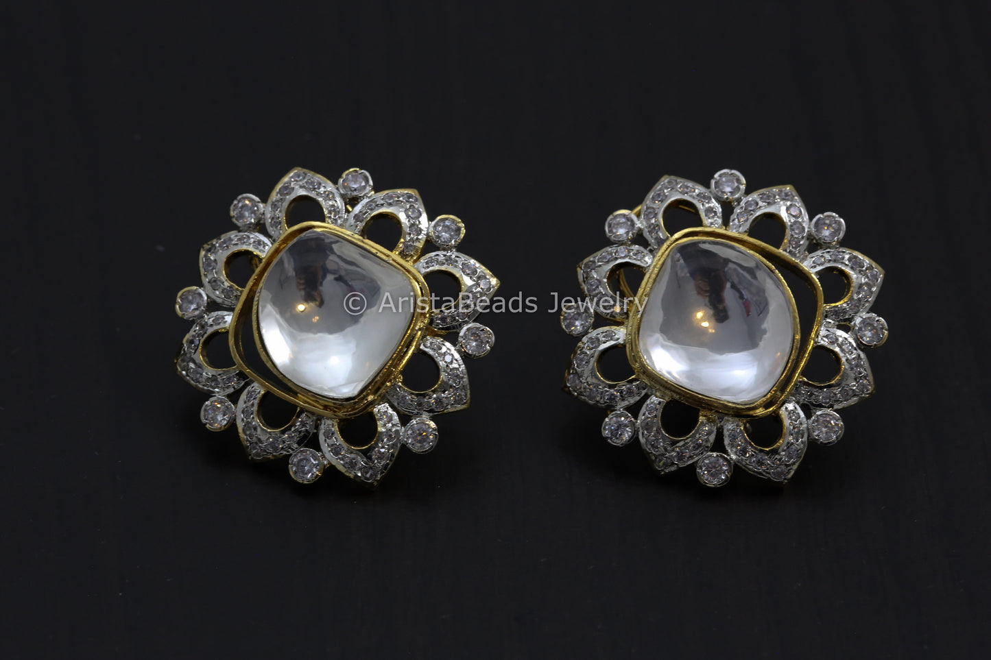 Large Dual Tone CZ Kundan Earrings