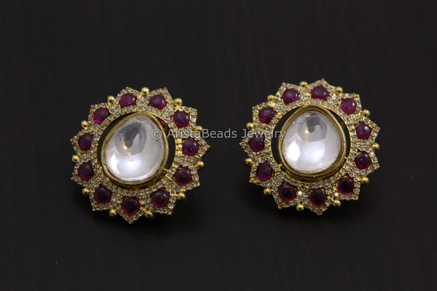 Large Gold Finish Kundan Earrings