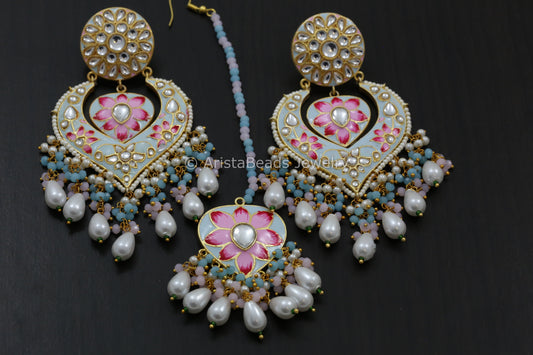 Enamel Kundan Chandbaali- Colors Available