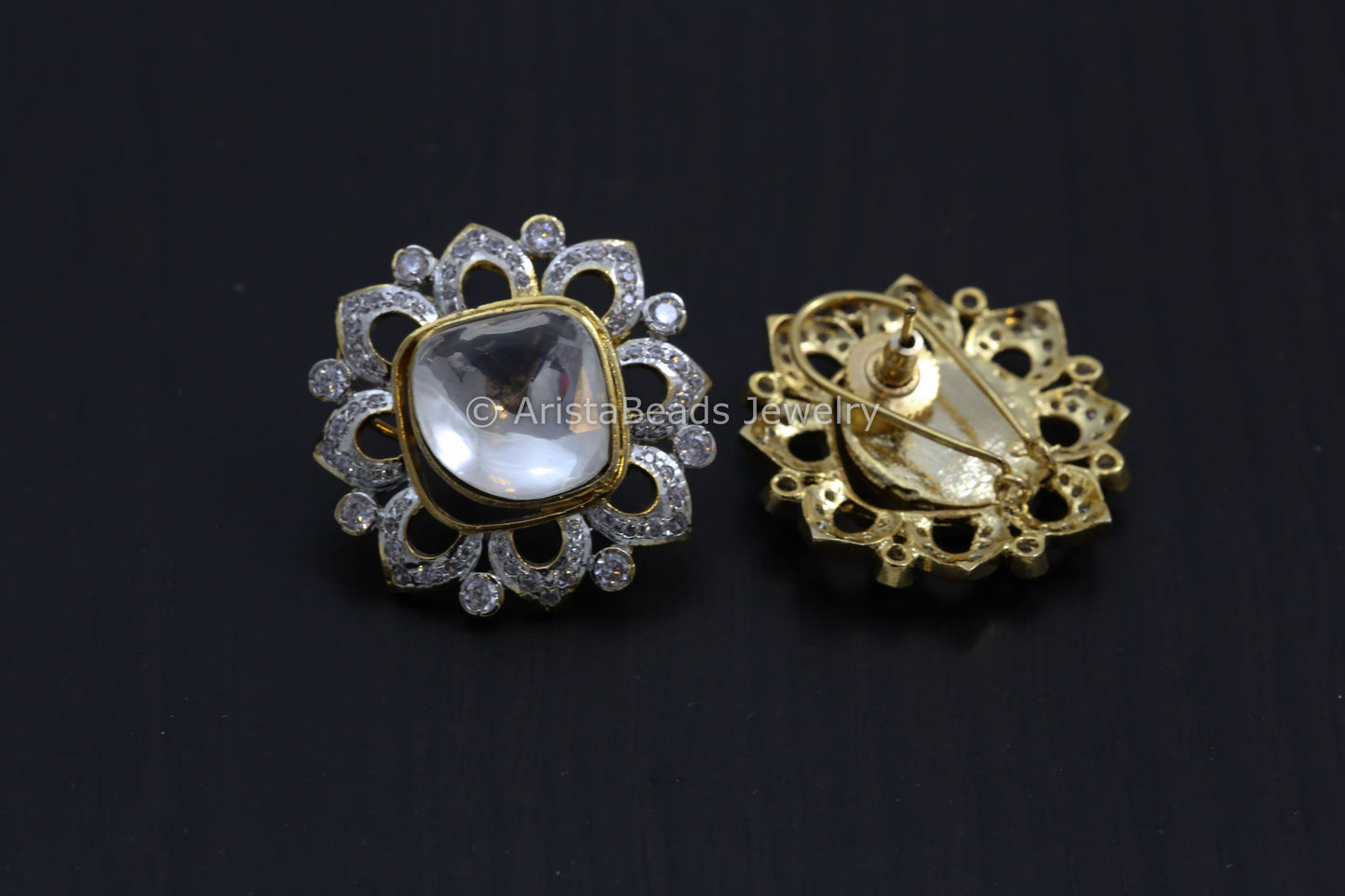Large Dual Tone CZ Kundan Earrings