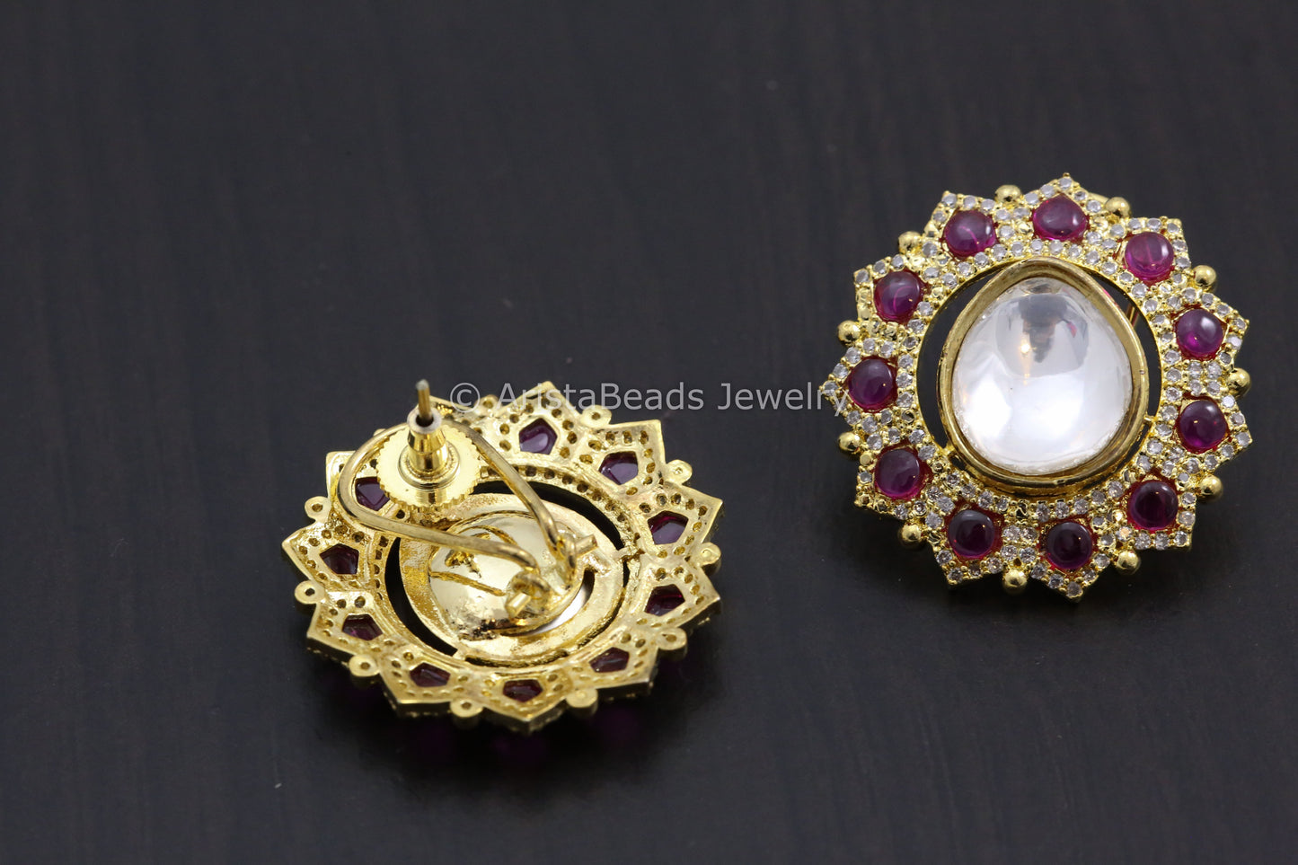Large Gold Finish Kundan Earrings