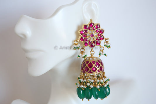 Handmade Silver Looks Kundan Jhumka