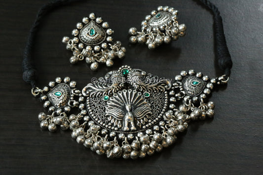 Green Peacock Kolhapuri Choker Set
