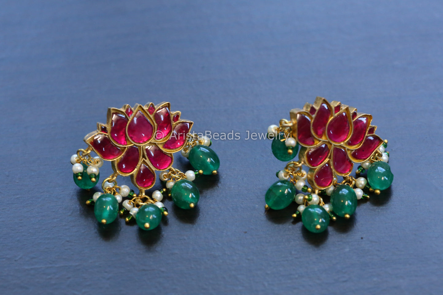 Silver Look Kundan Lotus Earrings