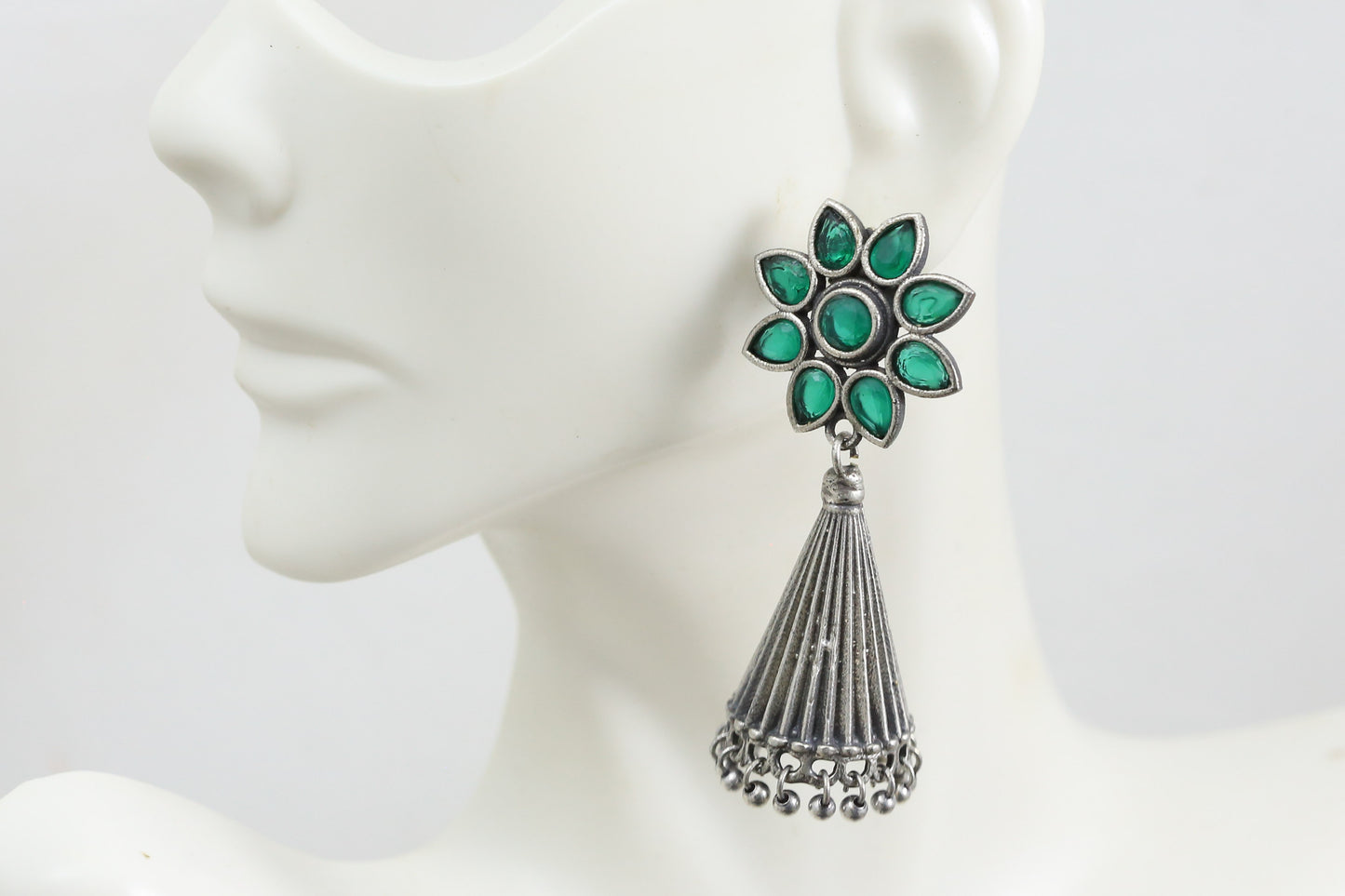 Silver Look Jhumka - Green
