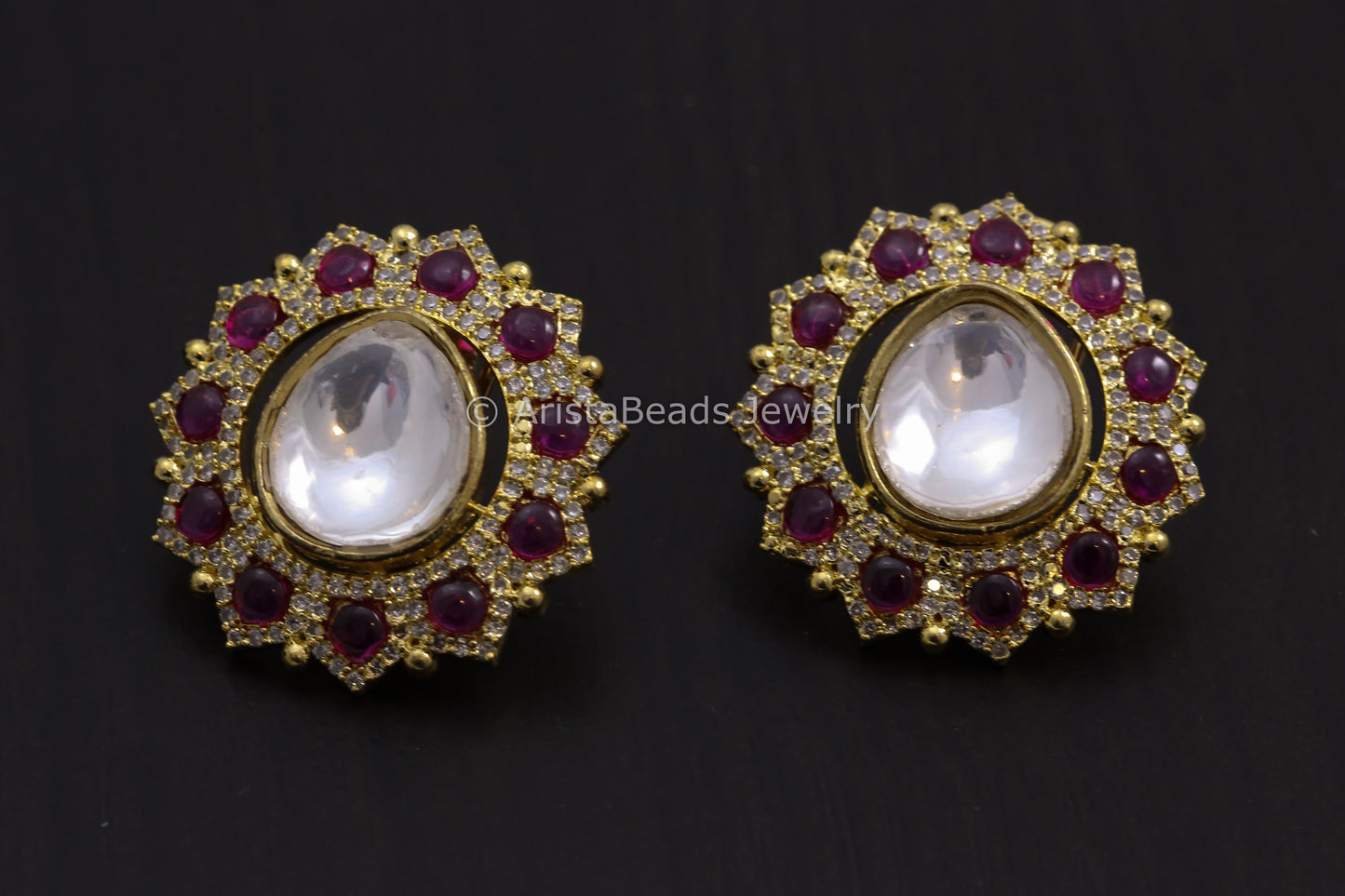 Large Gold Finish Kundan Earrings