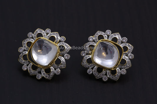 Large Dual Tone CZ Kundan Earrings
