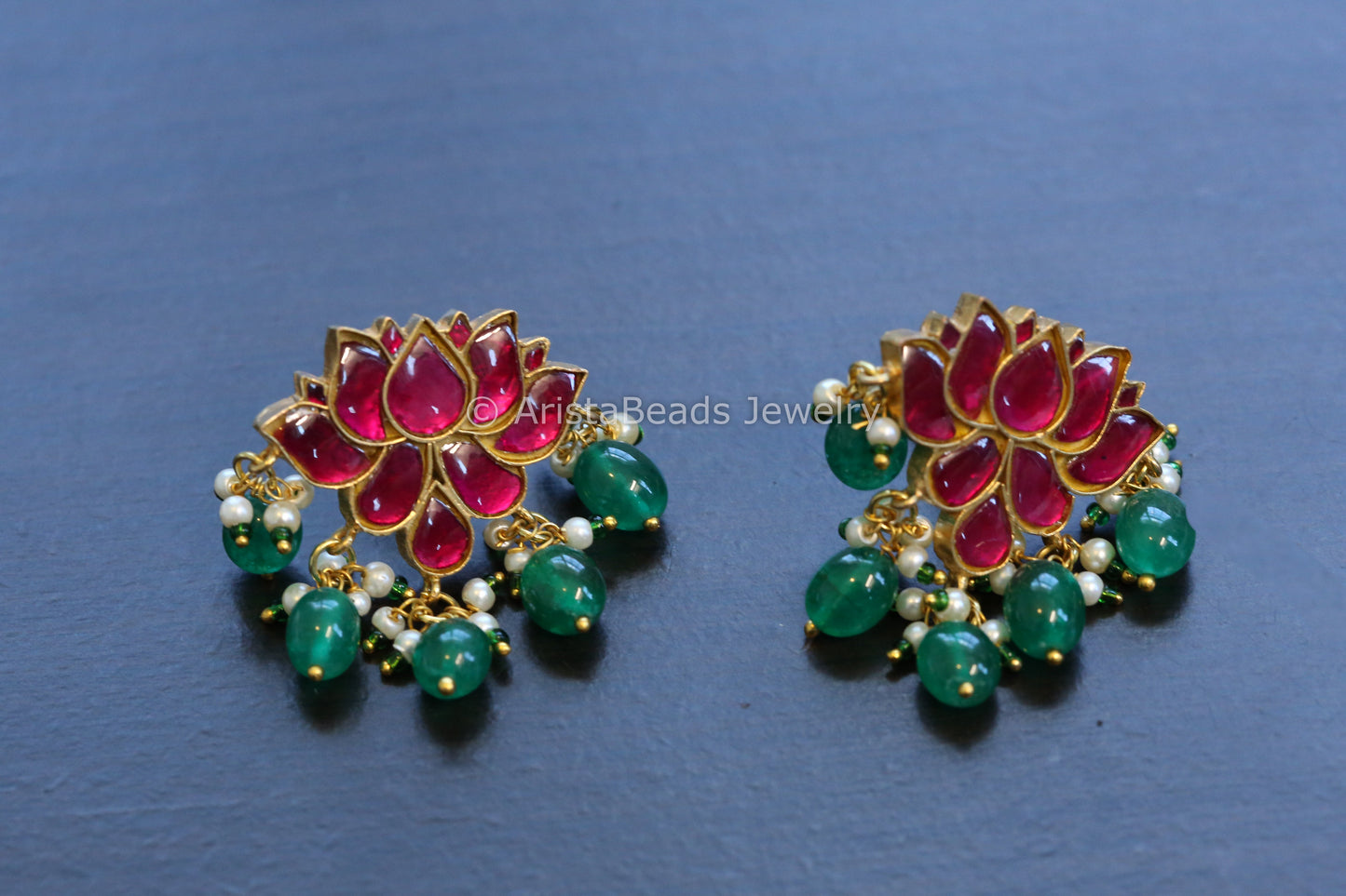 Silver Look Kundan Lotus Earrings