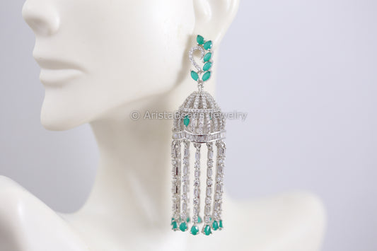 Emerald Silver Finish Jhumka