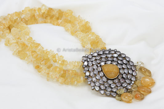 Victorian Polki Yellow Quartz  Kundan Necklace