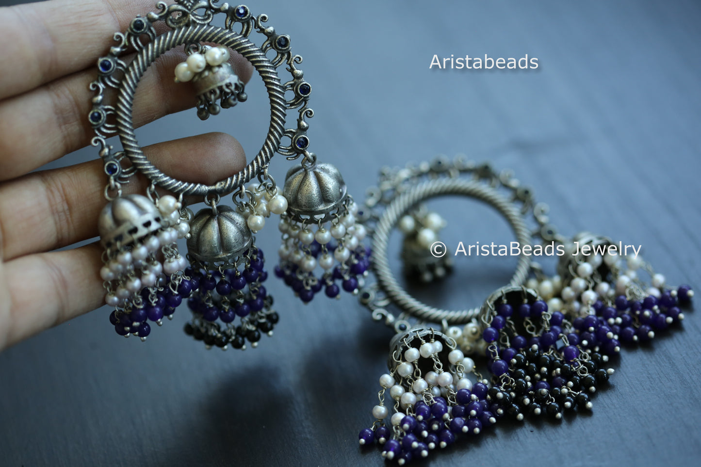 Large Layered Jhumka - Blue