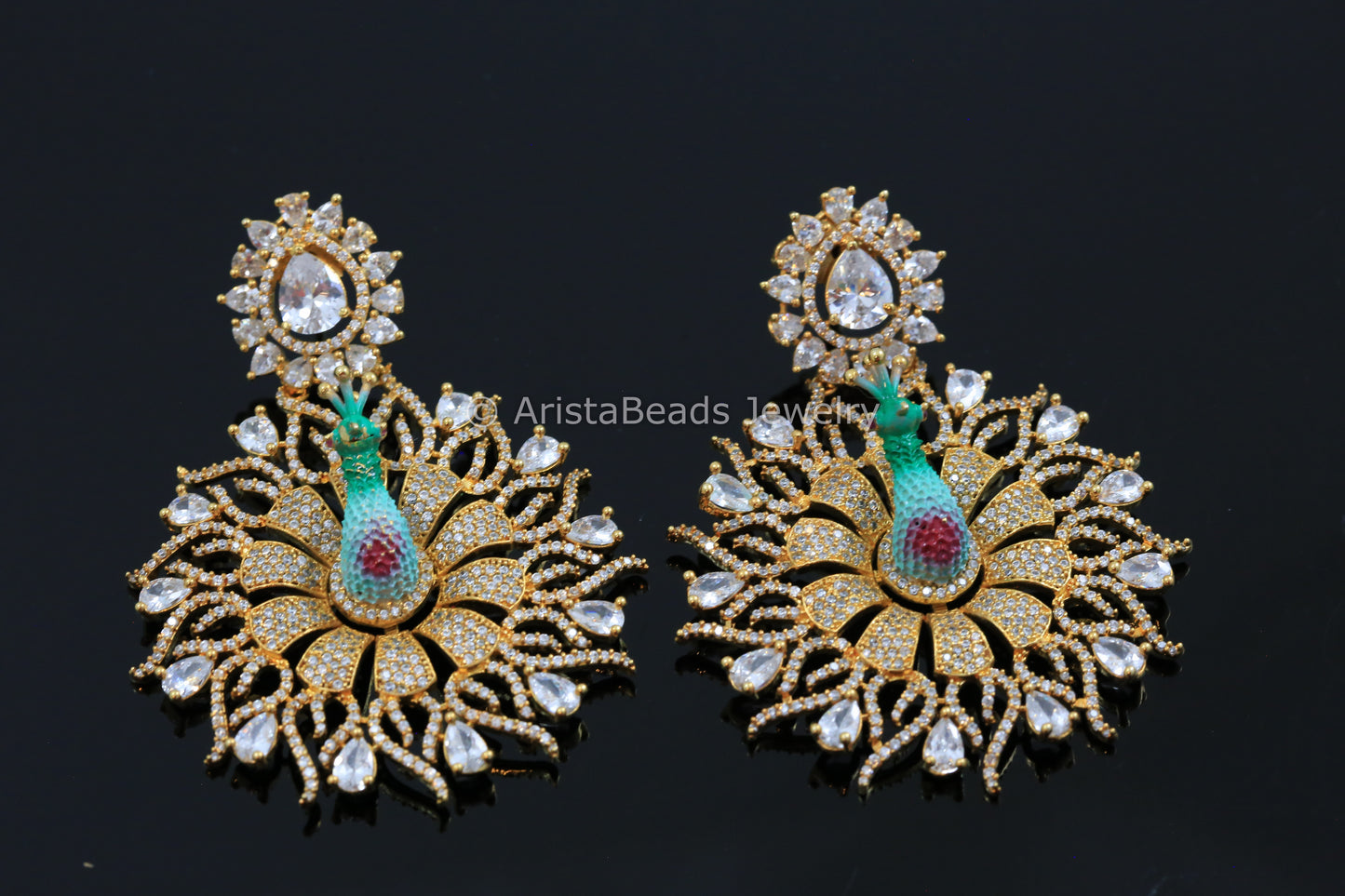 Large CZ Peacock Earrings