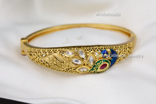 Delicate Foil Kundan Peacock Bracelet