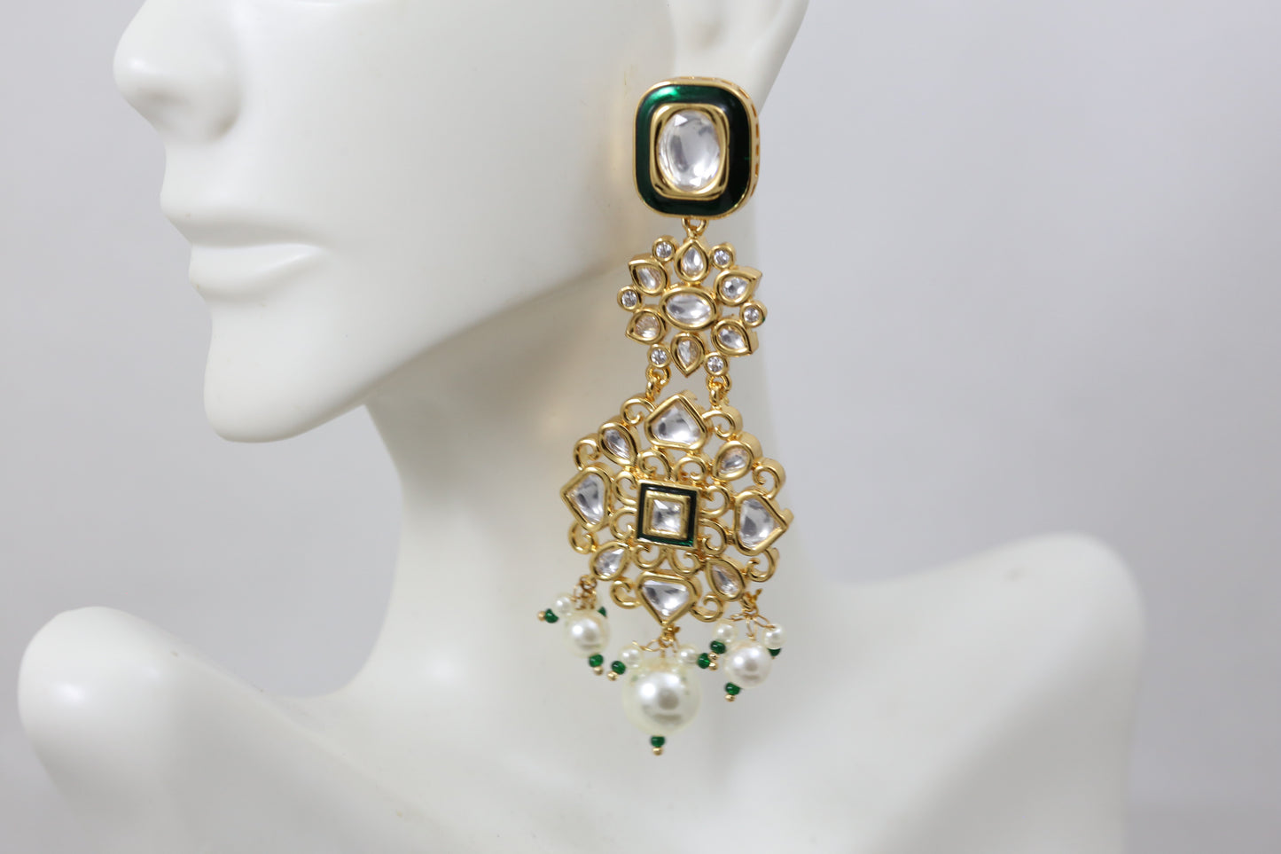 Premium Quality Kundan Earrings - Green