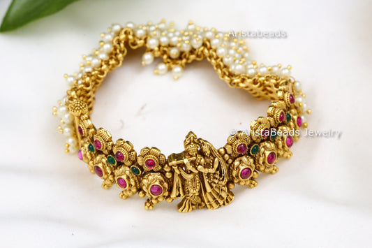 Antique Gold Radha Krishna Pearl Bracelet