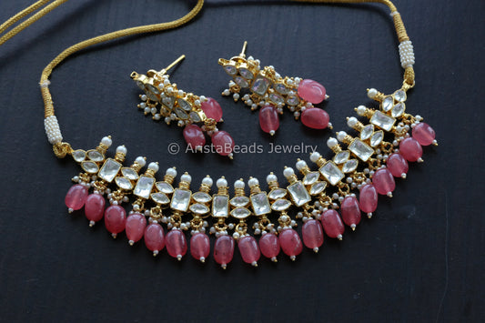 Dainty Pachi Kundan Choker Set - Pink