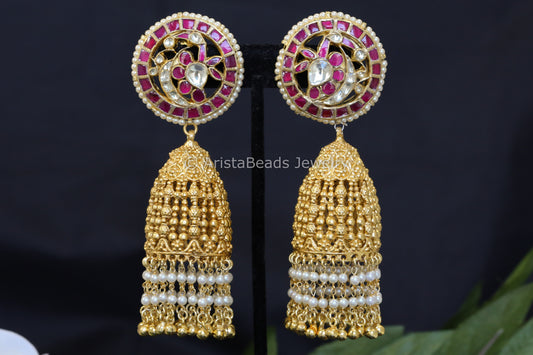 Extra Large Antique Gold Kundan Jhumka