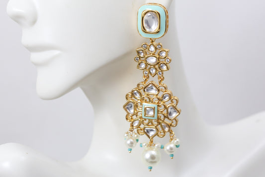 Premium Quality Kundan Earrings - Blue