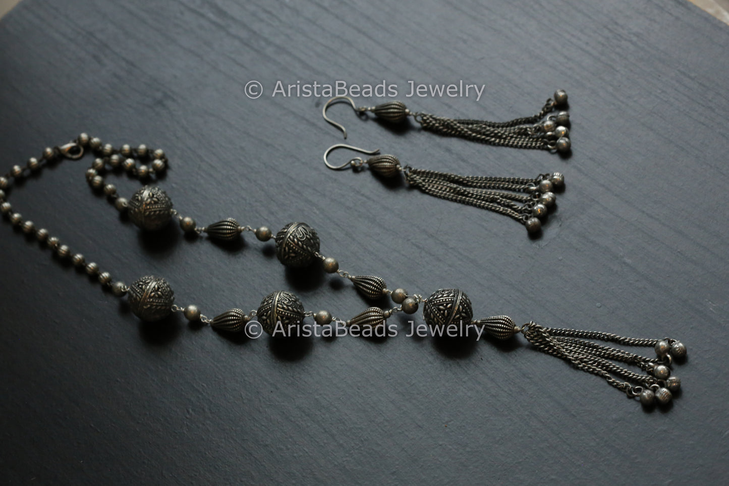 Jaipuri Silver Look Alike Tassel Necklace Set