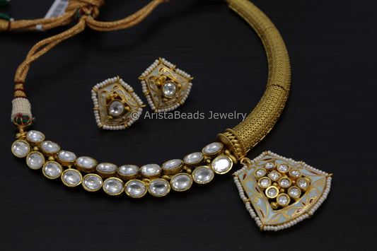 Enamel Kundan Half&HalF Hasli Set - Powder Blue