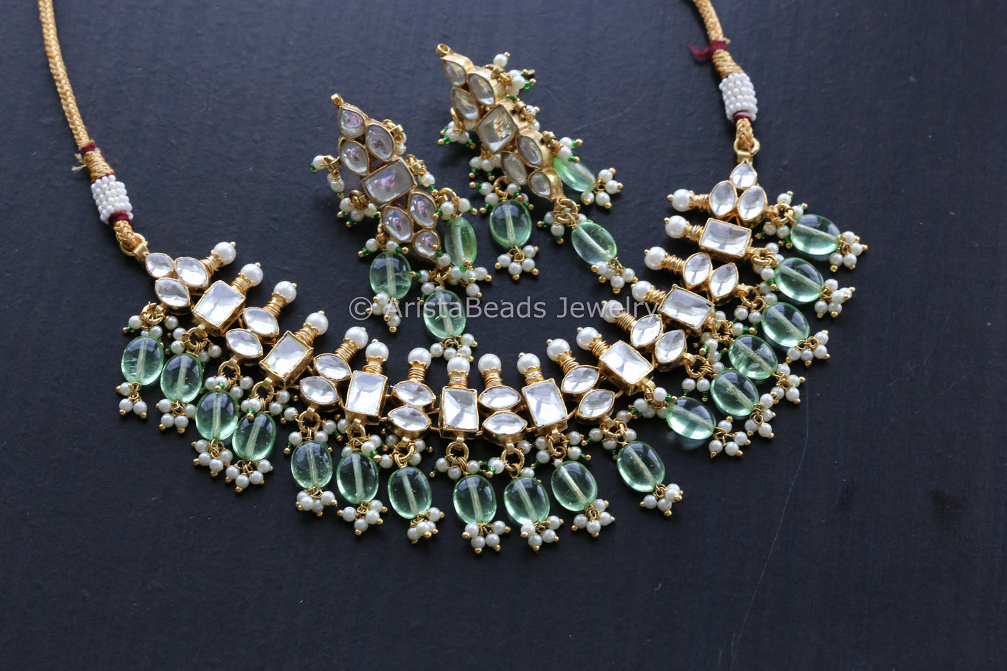 Dainty Pachi Kundan Choker Set - Mint Green