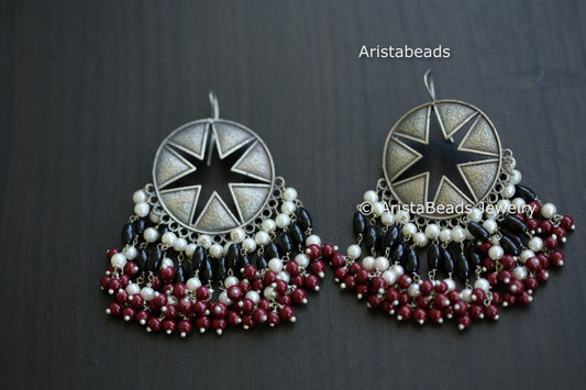 Red & Black Drop Oxidized Earrings