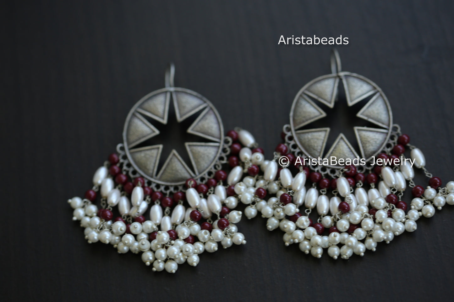 Red & Pearl Drop Oxidized Earrings