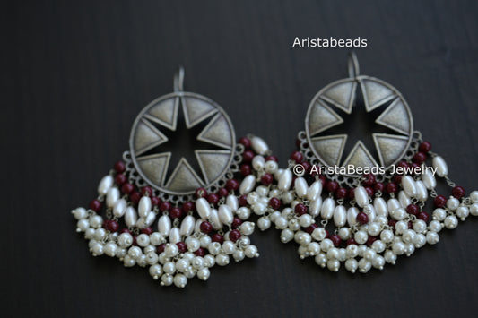 Red & Pearl Drop Oxidized Earrings